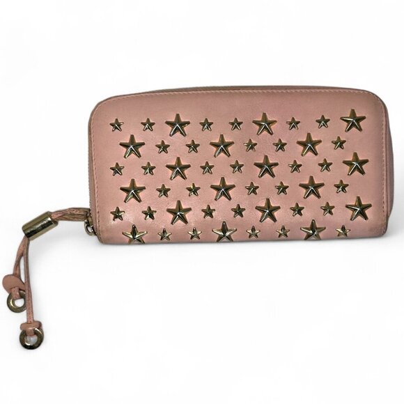 Jimmy Choo Women's Pink Filipa Long Zip Around Wallet with Gold-Tone Stars - Picture 1 of 16